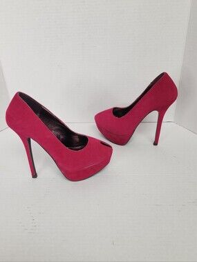 Breckelles Nicole-17 Fuchsia Faux Suede Women's 5.5 Peep Toe Indie Sleaze 2010s